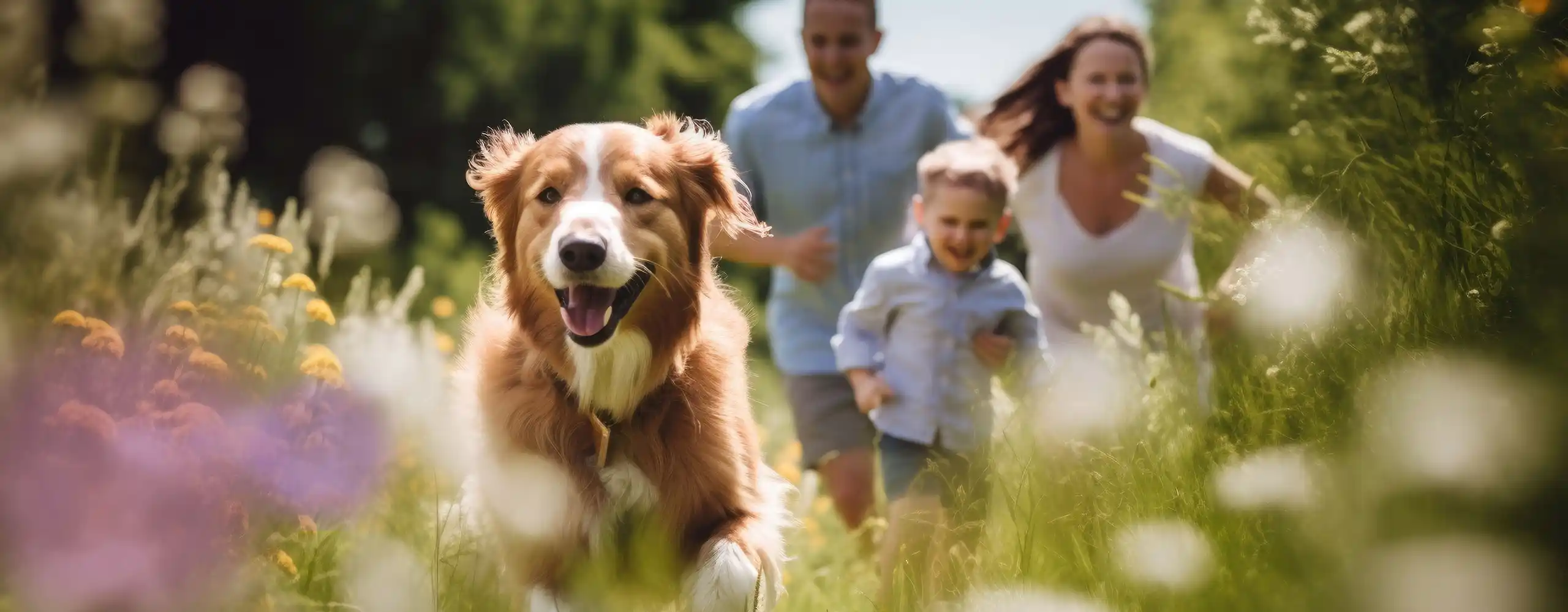 Hund mit Familie in Natur